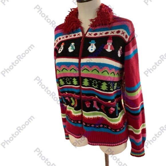 Karen Scott, Small Zip Up Long Sleeve Christmas Sweater - Picture 2 of 10